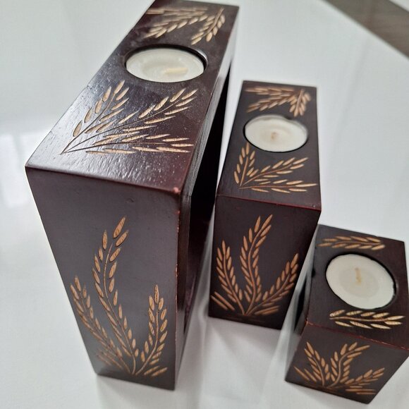 Wood Nestled Candle Holders - Picture 3 of 5